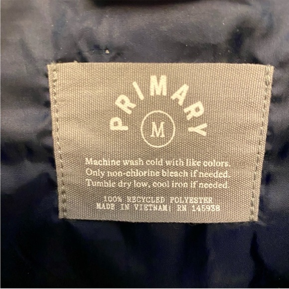 Primary Rainbow Bright Stripe Lightweight Puffer Navy Jacket, Womens size Medium - Picture 8 of 11